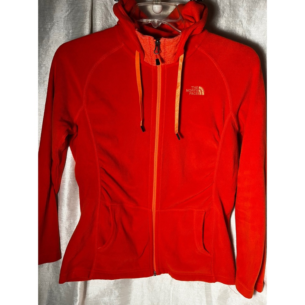 The North Face Womens Polartec Classic Full Zip Fleece Hoodie Red Orange Medium